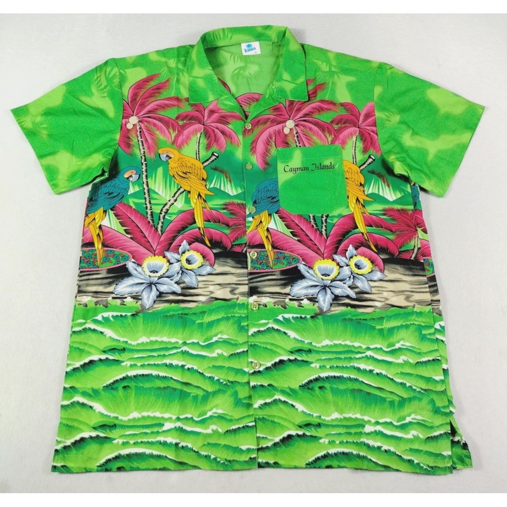 Lotus Shirt‎ Mens XL Green Cayman Islands Parrot Hawaiian Aloha Tropical Beach